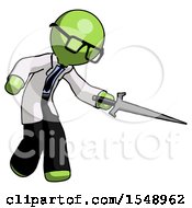 Green Doctor Scientist Man Sword Pose Stabbing Or Jabbing