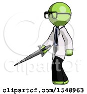 Poster, Art Print Of Green Doctor Scientist Man With Sword Walking Confidently