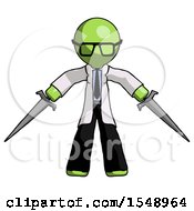 Poster, Art Print Of Green Doctor Scientist Man Two Sword Defense Pose