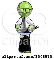 Poster, Art Print Of Green Doctor Scientist Man Serving Or Presenting Noodles