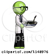 Green Doctor Scientist Man Holding Noodles Offering To Viewer
