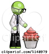 Poster, Art Print Of Green Doctor Scientist Man With Giant Cupcake Dessert