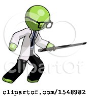 Poster, Art Print Of Green Doctor Scientist Man Stabbing With Ninja Sword Katana