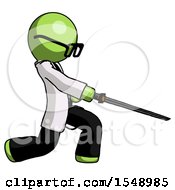 Green Doctor Scientist Man With Ninja Sword Katana Slicing Or Striking Something
