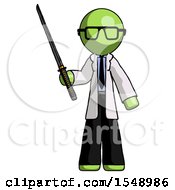 Green Doctor Scientist Man Standing Up With Ninja Sword Katana
