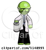 Green Doctor Scientist Man Begger Holding Can Begging Or Asking For Charity