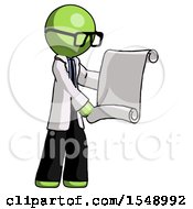 Poster, Art Print Of Green Doctor Scientist Man Holding Blueprints Or Scroll