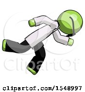Green Doctor Scientist Man Running While Falling Down