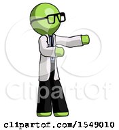 Green Doctor Scientist Man Presenting Something To His Left