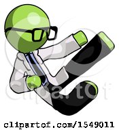 Green Doctor Scientist Man Flying Ninja Kick Right