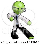 Green Doctor Scientist Man Karate Defense Pose Right