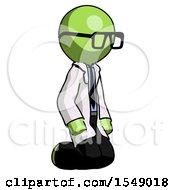 Green Doctor Scientist Man Kneeling Angle View Right