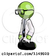 Green Doctor Scientist Man Kneeling Angle View Left