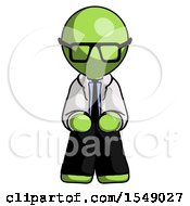 Green Doctor Scientist Man Squatting Facing Front