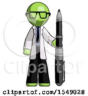 Green Doctor Scientist Man Holding Large Pen