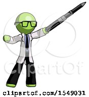 Green Doctor Scientist Man Demonstrating That Indeed The Pen Is Mightier