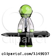 Poster, Art Print Of Green Doctor Scientist Man Weightlifting A Giant Pen