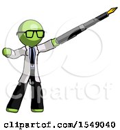 Poster, Art Print Of Green Doctor Scientist Man Pen Is Mightier Than The Sword Calligraphy Pose