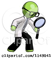 Poster, Art Print Of Green Doctor Scientist Man Inspecting With Large Magnifying Glass Right