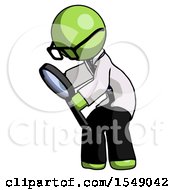 Poster, Art Print Of Green Doctor Scientist Man Inspecting With Large Magnifying Glass Left