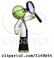 Poster, Art Print Of Green Doctor Scientist Man Inspecting With Large Magnifying Glass Facing Up