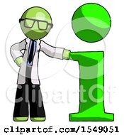 Green Doctor Scientist Man With Info Symbol Leaning Up Against It