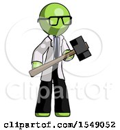 Poster, Art Print Of Green Doctor Scientist Man With Sledgehammer Standing Ready To Work Or Defend