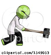 Poster, Art Print Of Green Doctor Scientist Man Hitting With Sledgehammer Or Smashing Something