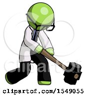 Poster, Art Print Of Green Doctor Scientist Man Hitting With Sledgehammer Or Smashing Something At Angle