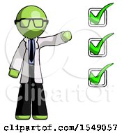 Poster, Art Print Of Green Doctor Scientist Man Standing By List Of Checkmarks