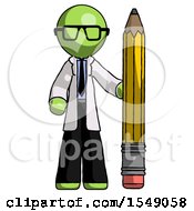 Poster, Art Print Of Green Doctor Scientist Man With Large Pencil Standing Ready To Write