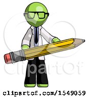 Poster, Art Print Of Green Doctor Scientist Man Writer Or Blogger Holding Large Pencil