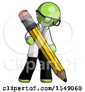 Poster, Art Print Of Green Doctor Scientist Man Writing With Large Pencil