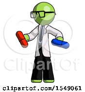 Poster, Art Print Of Green Doctor Scientist Man Red Pill Or Blue Pill Concept