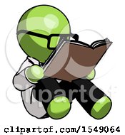 Green Doctor Scientist Man Reading Book While Sitting Down