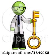 Green Doctor Scientist Man Holding Key Made Of Gold