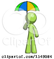Poster, Art Print Of Green Design Mascot Man Holding Umbrella Rainbow Colored
