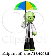 Poster, Art Print Of Green Doctor Scientist Man Holding Umbrella Rainbow Colored