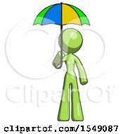 Poster, Art Print Of Green Design Mascot Woman Holding Umbrella Rainbow Colored