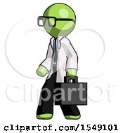 Green Doctor Scientist Man Walking With Briefcase To The Left