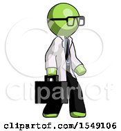 Green Doctor Scientist Man Walking With Briefcase To The Right