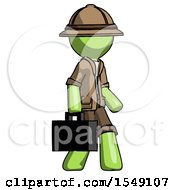 Poster, Art Print Of Green Explorer Ranger Man Walking With Briefcase To The Right