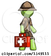 Poster, Art Print Of Green Explorer Ranger Man Walking With Medical Aid Briefcase To Right