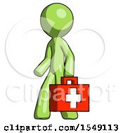 Green Design Mascot Man Walking With Medical Aid Briefcase To Left