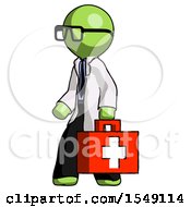 Poster, Art Print Of Green Doctor Scientist Man Walking With Medical Aid Briefcase To Left