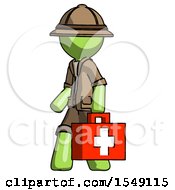 Poster, Art Print Of Green Explorer Ranger Man Walking With Medical Aid Briefcase To Left