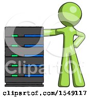 Poster, Art Print Of Green Design Mascot Man With Server Rack Leaning Confidently Against It