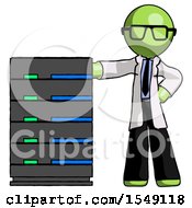 Poster, Art Print Of Green Doctor Scientist Man With Server Rack Leaning Confidently Against It