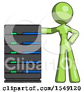 Poster, Art Print Of Green Design Mascot Woman With Server Rack Leaning Confidently Against It