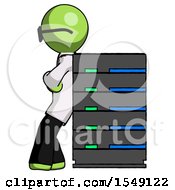 Poster, Art Print Of Green Doctor Scientist Man Resting Against Server Rack